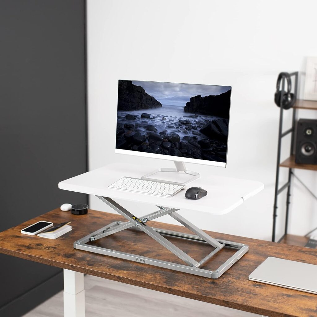 VIVO Economy Single Top Height Adjustable 29 inch Standing Desk Converter, Sit Stand Tabletop Monitor and Laptop Riser Platform Workstation, White, DESK-V000UW