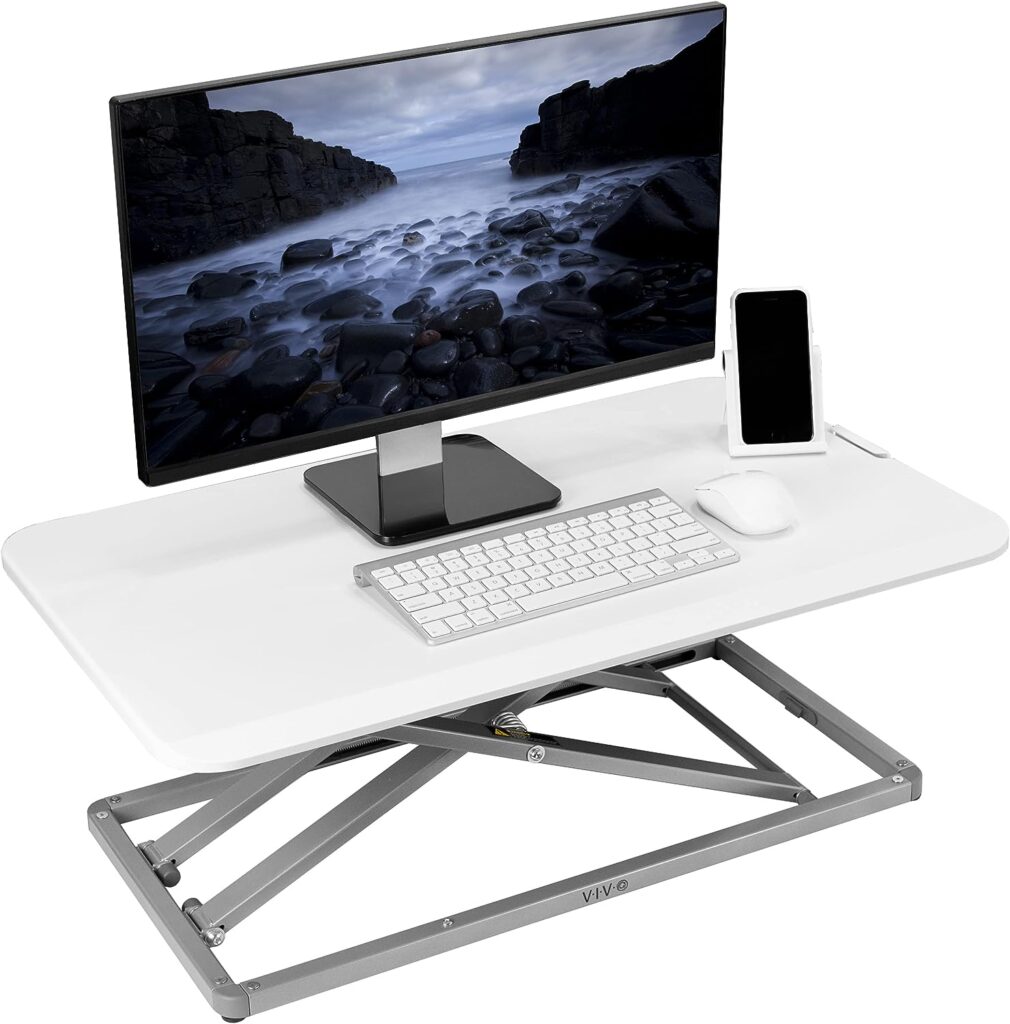 VIVO Economy Single Top Height Adjustable 29 inch Standing Desk Converter, Sit Stand Tabletop Monitor and Laptop Riser Platform Workstation, White, DESK-V000UW