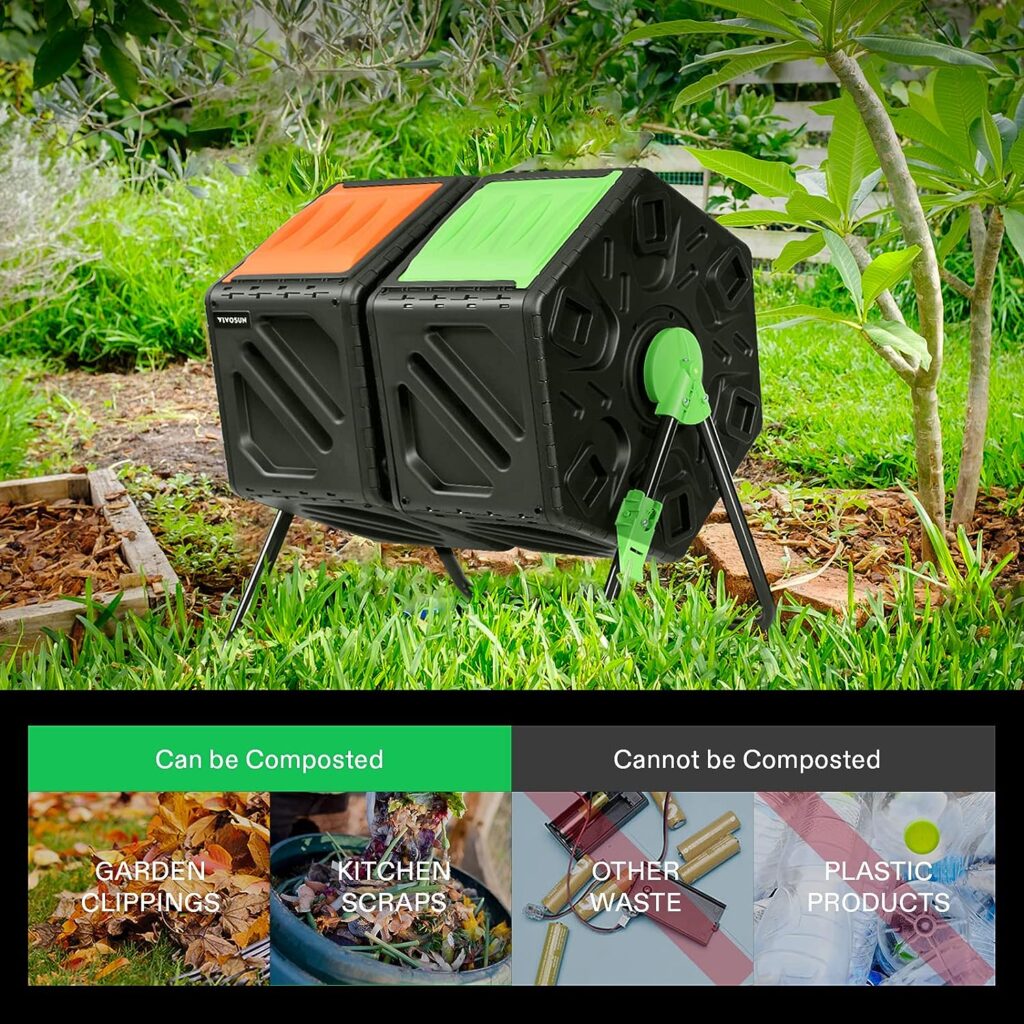 VIVOSUN Dual Chamber Tumbling Composter, 2X 18.5 Gallon Compost Bin, Heavy-Duty Compost Tumbler w/Sliding Door